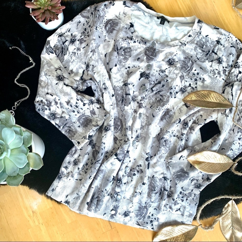Talbots Black and White Floral Sweater